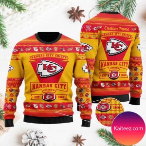 Kansas City Chiefs Football Team Logo Custom Name Personalized Christmas Ugly Sweater