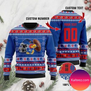 Kansas Jayhawks Custom Name &amp Number Personalized Christmas Ugly Sweater