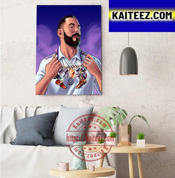 Karim Benzema Adds UEFA Mens Player Of The Year Trophy To Collection Decorations Poster Canvas