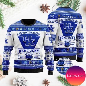 Kentucky Wildcats Football Team Logo Custom Name Personalized Christmas Ugly Sweater
