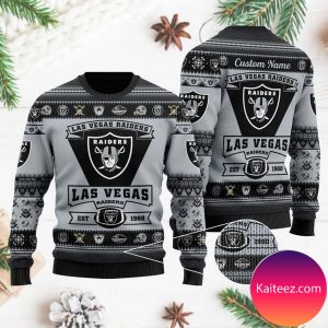 Las Vegas Raiders Football Team Logo Custom Name Personalized Christmas Ugly Sweater