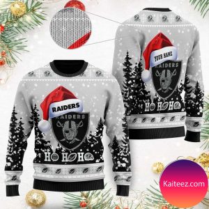 Las Vegas Raiders Symbol Wearing Santa Claus Hat Ho Ho Ho Custom Personalized Christmas Ugly Sweater
