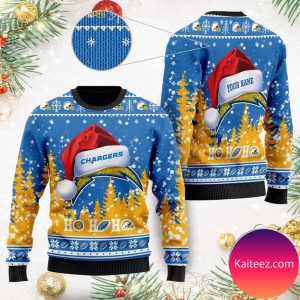 Los Angeles Chargers Symbol Wearing Santa Claus Hat Ho Ho Ho Personalized Christmas Ugly Sweater