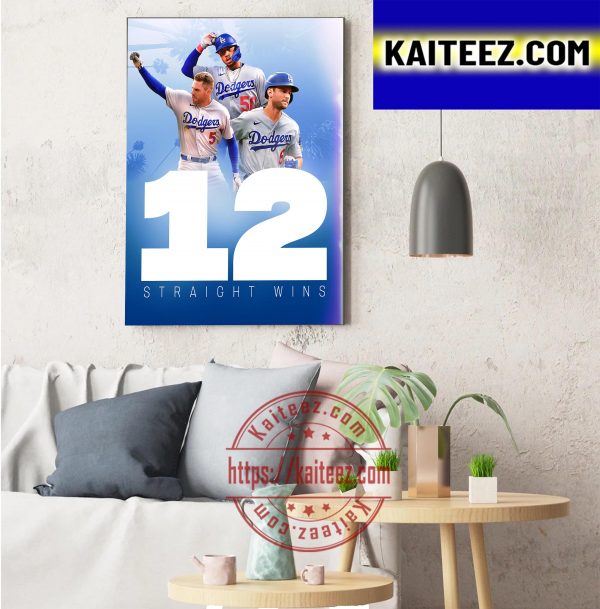 Los Angeles Dodgers 12 Straight Wins Art Decor Poster Canvas