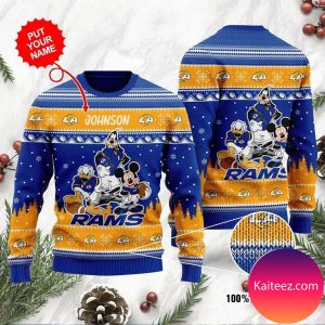 Los Angeles Rams Disney Donald Duck Mickey Mouse Goofy Personalized Christmas Ugly Sweater
