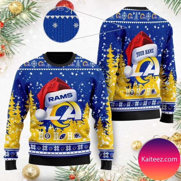 Los Angeles Rams Symbol Wearing Santa Claus Hat Ho Ho Ho Custom Personalized Christmas Ugly Sweater