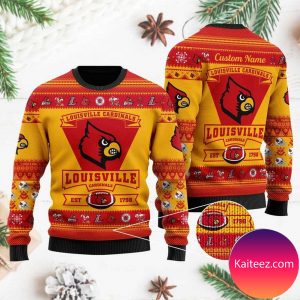 Louisville Cardinals Football Team Logo Personalized Christmas Ugly Sweater