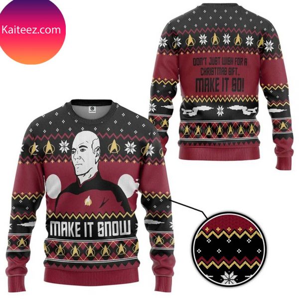 Make It Snow With Captain Jean-luc Picard  Christmas Ugly Sweater