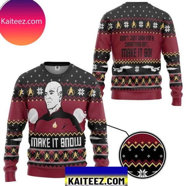 Make It Snow With Captain Jean-luc Picard Christmas Ugly Sweater