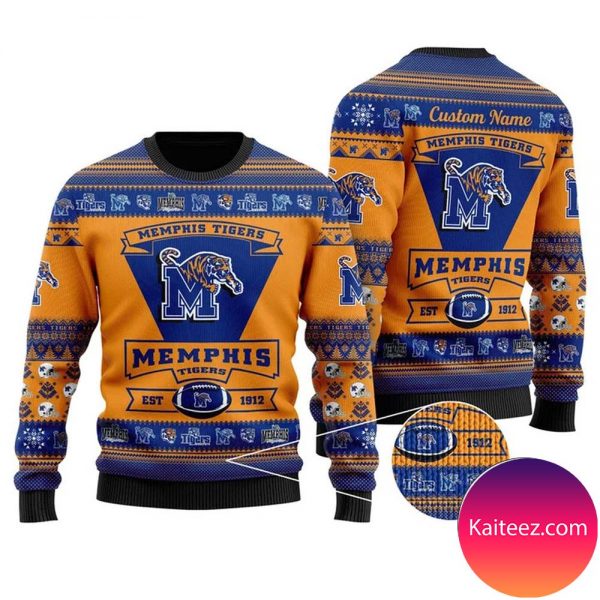 Memphis Tigers Football Team Logo Custom Name Personalized Christmas Ugly Sweater