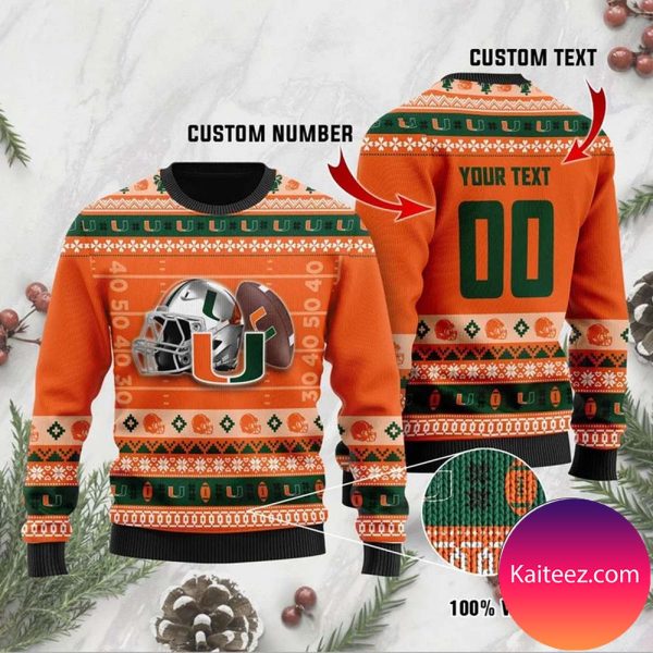 Miami Hurricanes Custom Name &amp Number Personalized Ugly Christmas Ugly Sweater