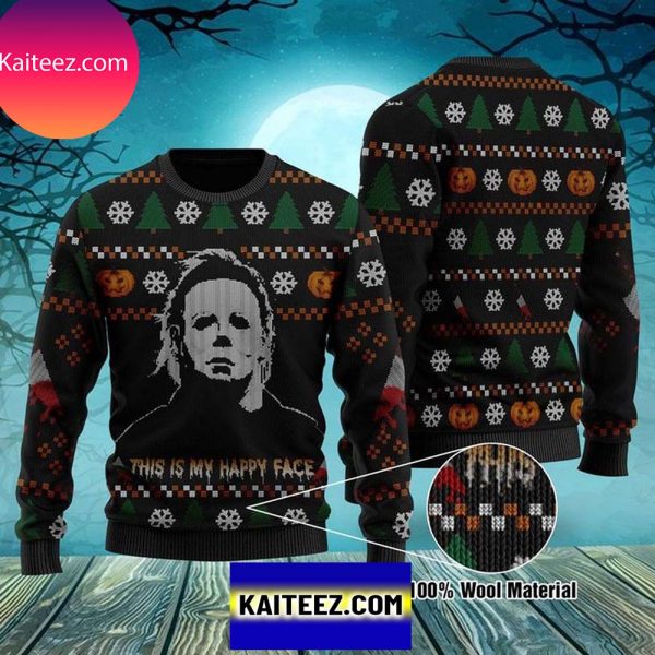 Michael Myers This Is My Happy Face Christmas Ugly Sweater