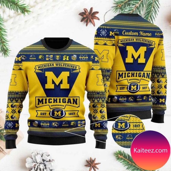 Michigan Wolverines Football Team Logo Personalized Christmas Ugly Sweater