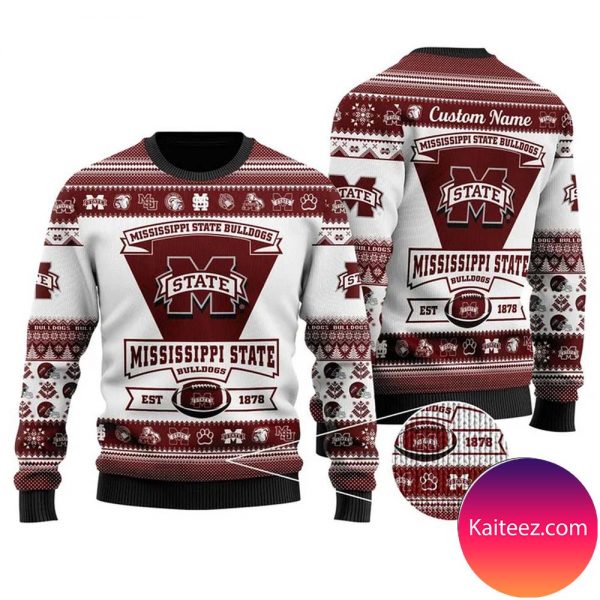 Mississippi State Bulldogs Football Team Logo Personalized Christmas Ugly Sweater