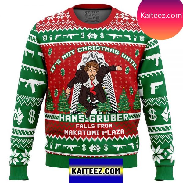 New Hans Gruber Fall Nakatomi Plaza Die Hard Christmas Ugly Sweater