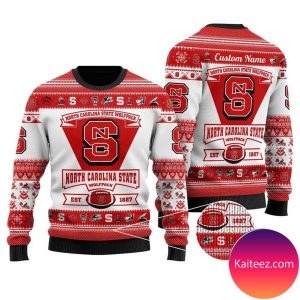 North Carolina State Wolfpack Football Team Logo Personalized  Christmas Ugly Sweater