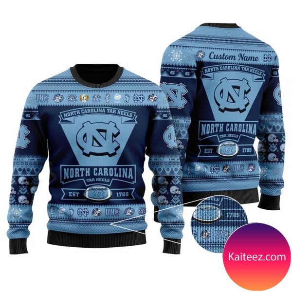 North Carolina Tar Heels Football Team Logo Personalized Christmas Ugly Sweater