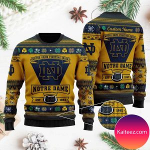 Notre Dame Fighting Irish Football Team Logo Personalized  Christmas Ugly Sweater