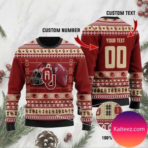 Oklahoma Sooners Custom Name &amp Number Personalized Christmas Ugly Sweater