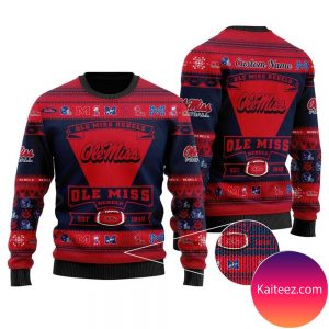 Ole Miss Rebels Football Team Logo Custom Name Personalized Christmas Ugly Sweater