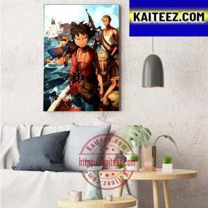 One Piece Pirates Luffy Zoro And Usopp With Guns In The Sea Decorations Poster Canvas