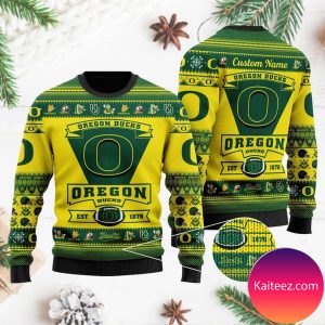 Oregon Ducks Football Team Logo Custom Name Personalized Christmas Ugly Sweater