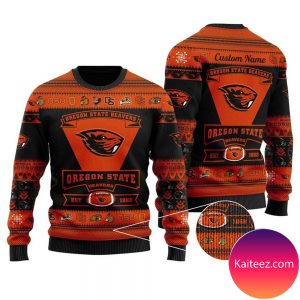 Oregon State Beavers Football Team Logo Personalized Christmas Ugly Sweater