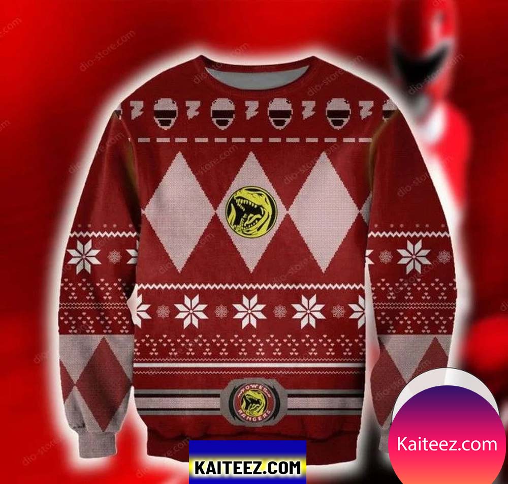 Mighty morphin red power ranger ugly christmas sweater - K241121