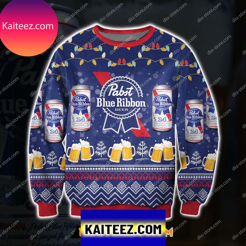 Pabst Blue Ribbon Beer 3d All Over Print Christmas Ugly Sweater - Kaiteez