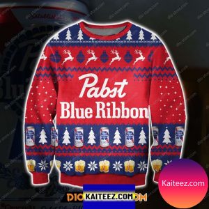 Pattern Pabst Blue Ribbon Beer Christmas Ugly Sweater