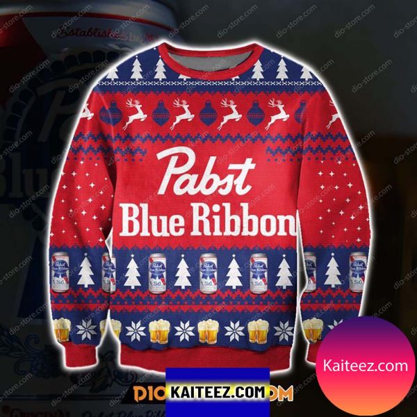 Pattern Pabst Blue Ribbon Beer Christmas Ugly Sweater