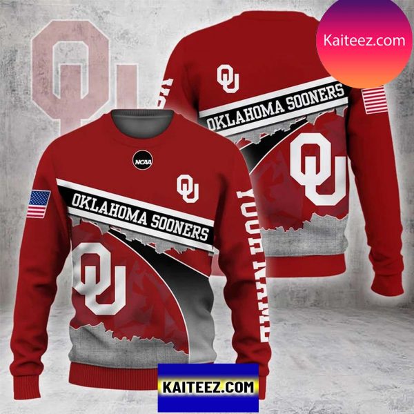 Personalized College Oklahoma Sooners Football Ugly Christmas Ugly Sweater