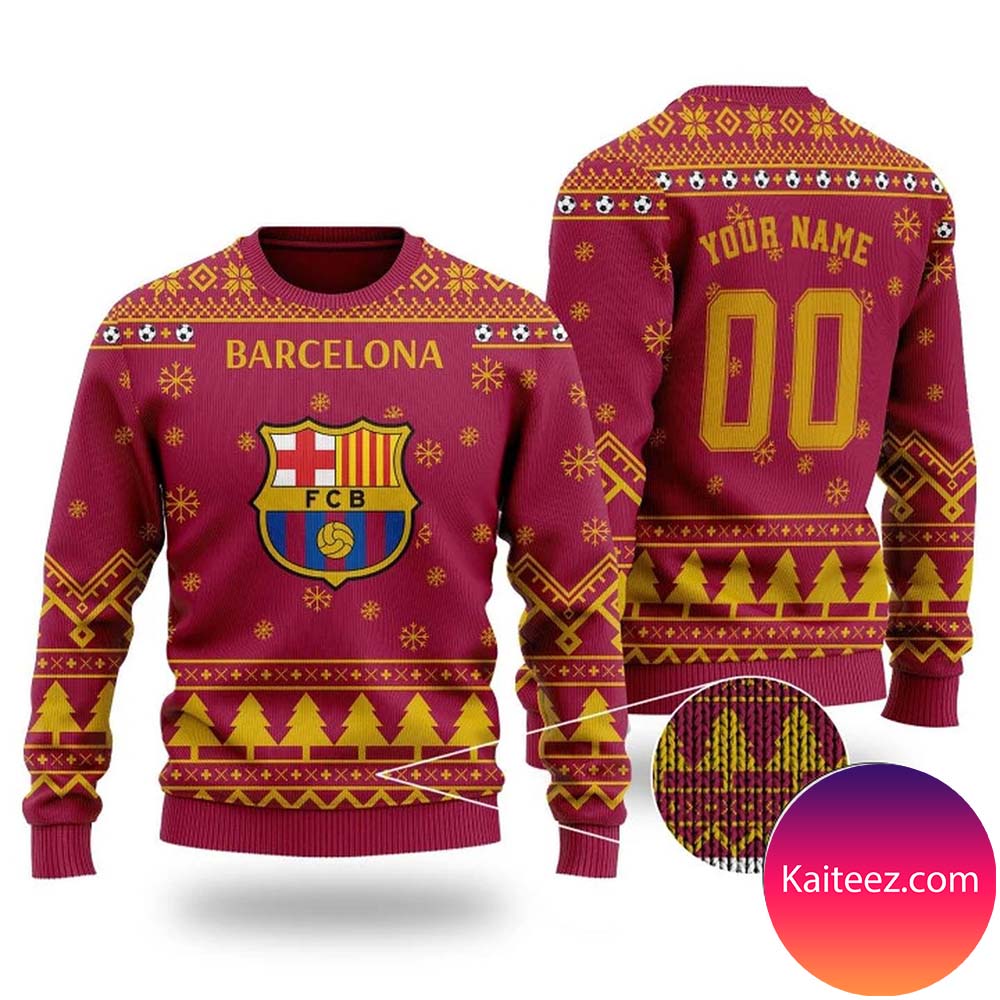 Verwijdering waarom niet sofa Personalized Custom Name And Number Barcelona Christmas For Fans Christmas  Ugly Sweater - Kaiteez