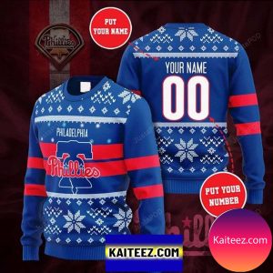 Personalized Custom Name And Number Philadelphia Phillies Christmas Ugly Sweater
