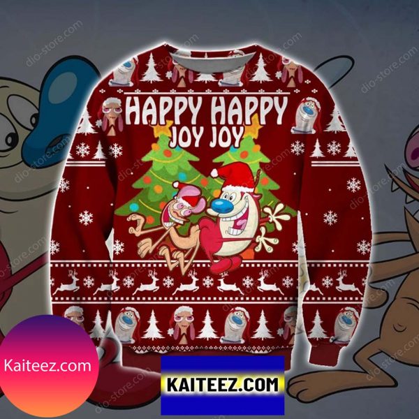 Ren And Stimpy Knitting Pattern 3d Print Christmas Ugly Sweater