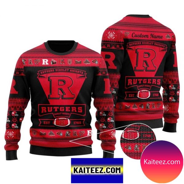 Rutgers Scarlet Knights Football Team Logo Personalized Christmas Ugly Sweater