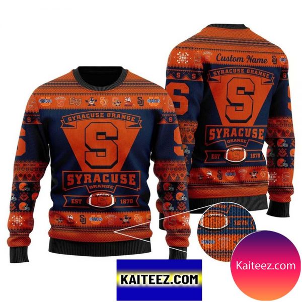 Syracuse Orange Football Team Logo Custom Name Personalized Christmas Ugly Sweater