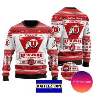Utah Utes Football Team Logo Custom Name Personalized Christmas Ugly Sweater