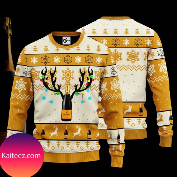 Veuve Clicquot Reindeer Knitted Christmas Ugly  Sweater