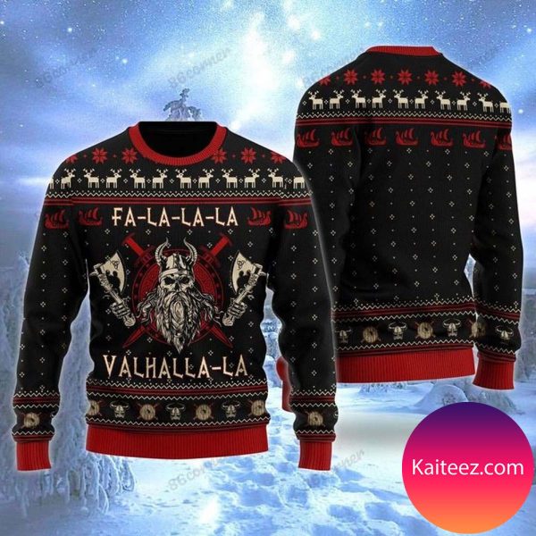 Viking Fa-la-la-la Valhalla-la Sweatshirt Knitted  Christmas Ugly  Sweater