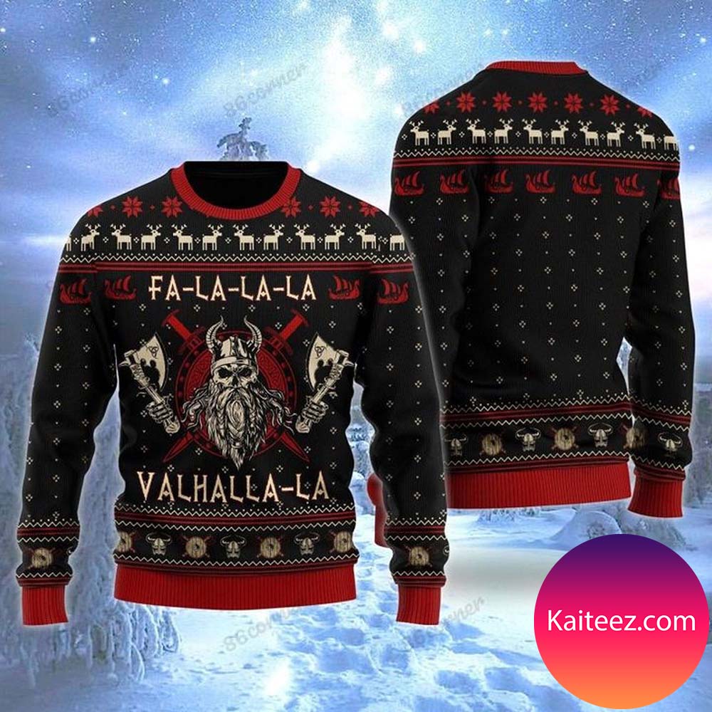 Viking Fa-la-la-la Valhalla-la Sweatshirt Knitted Christmas Ugly Sweater -  Kaiteez