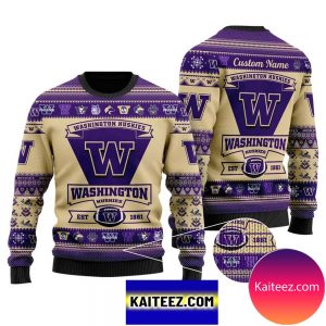 Washington Huskies Football Team Logo Custom Name Personalized Christmas Ugly Sweater