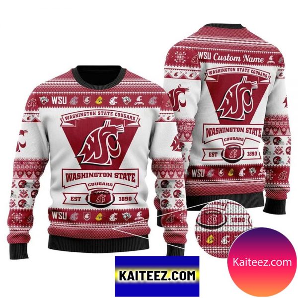 Washington State Cougars Football Team Logo Personalized Christmas Ugly Sweater