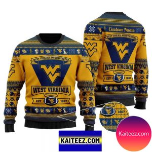 West Virginia Mountaineers Football Team Logo Personalized Christmas Ugly Sweater