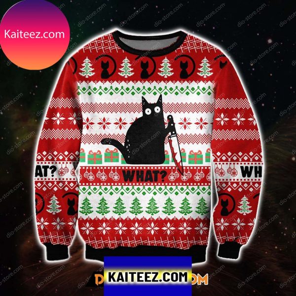 What Black Cat 3d All Over Printed Christmas Ugly Sweater