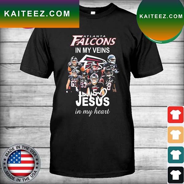 Atlanta Falcons team in my veins Jesus in my heart T-shirt