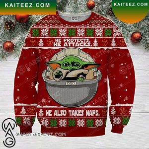 Baby Yoda He Also Take Naps  Star Wars Christmas Ugly Sweater