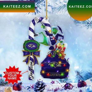 Baltimore Ravens NFL Custom Name Grinch Candy Cane Grinch Decorations Outdoor Ornament