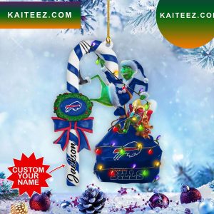 Buffalo Bills NFL Custom Name Grinch Candy Cane Grinch Decorations Outdoor Ornament