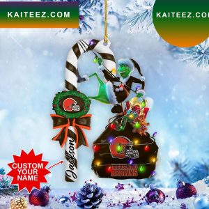 Cleveland Browns NFL Custom Name Grinch Candy Cane Grinch Decorations Outdoor Ornament